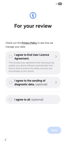 Press the fields next to the required settings to select them.