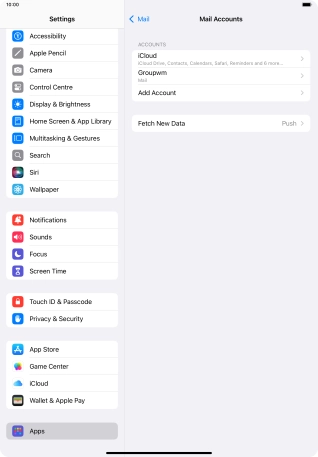 Press the name of the email account you've just set up. Press the name of the email account you've just set up.