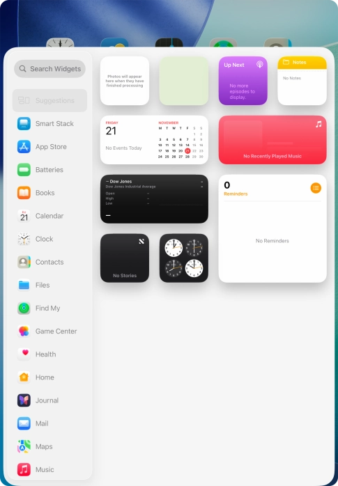 Press the required widget. Press the required widget.