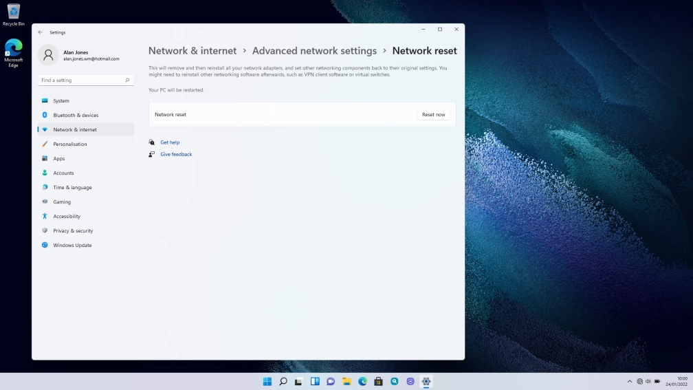 Click Reset now.
