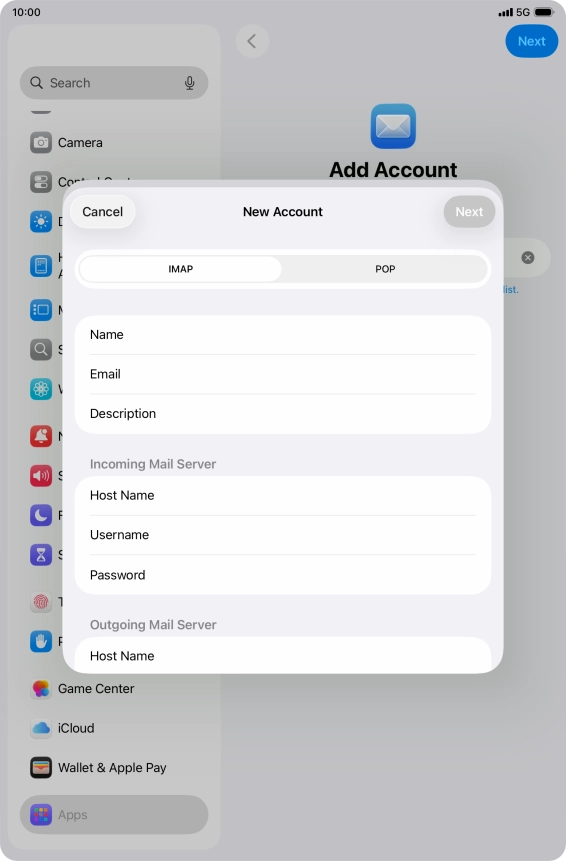 Press IMAP.