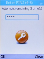 Key in your PIN2 and press the Left selection key. The default PIN2 is 1111. Key in your PIN2 and press the Left selection key. The default PIN2 is 1111.