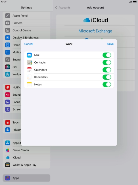 Press the indicators next to the required data types to turn synchronisation of each data type on or off.
