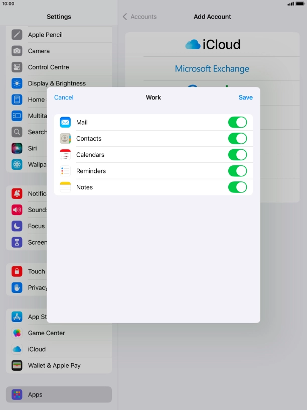 Press the indicators next to the required data types to turn synchronisation of each data type on or off.