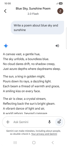 You can ask Gemini to generate a text based on your description. You can ask Gemini to generate a text based on your description.