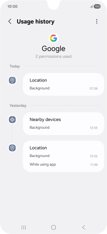 The app activity for the selected app is displayed. The app activity for the selected app is displayed.