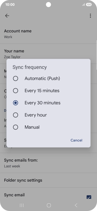 Press the required setting.
