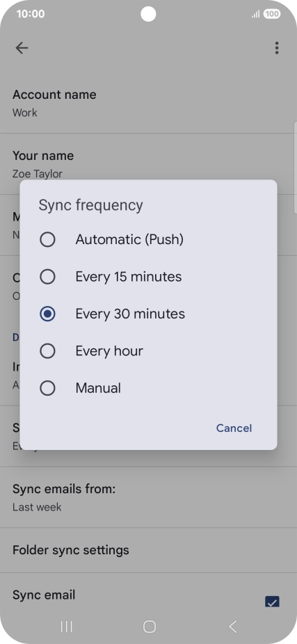 Press the required setting.