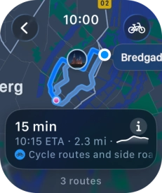 Turn the Digital Crown to see the suggested routes.