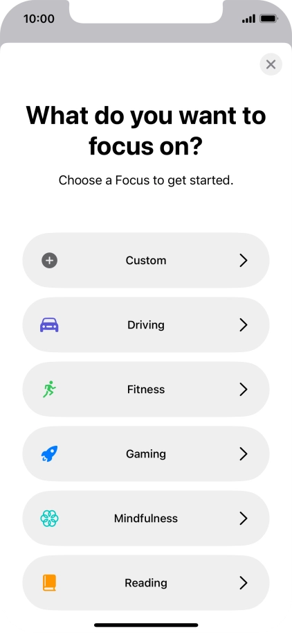 Press the required focus mode and follow the instructions on the screen to add the selected focus mode.