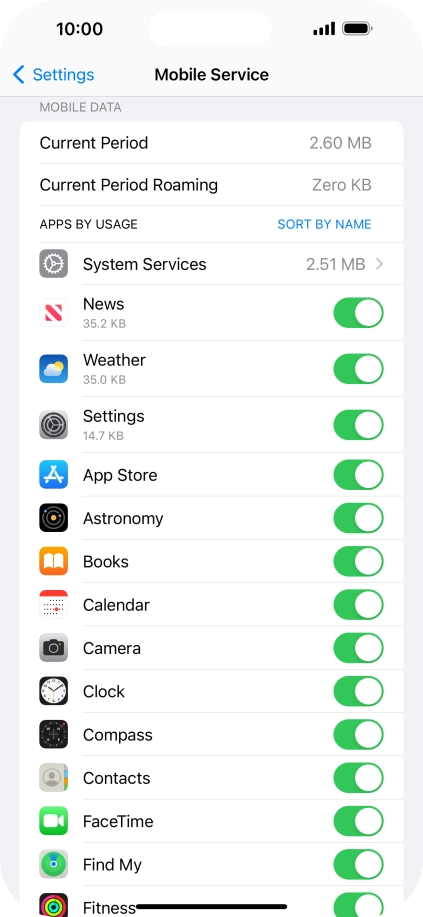 Press the indicators next to the required applications to turn the function on or off.
