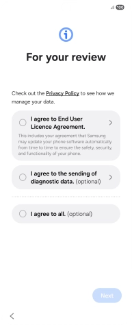 Press the fields next to the required settings to select them. Press the fields next to the required settings to select them.