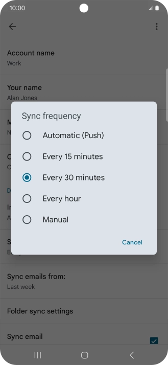 Press the required setting.