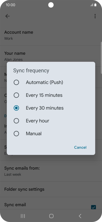 Press the required setting.