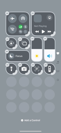 Press Add a Control and follow the instructions on the screen to add the required function to Control Centre.