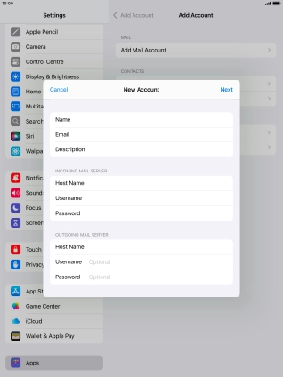 Press Username and key in the username for your email account.