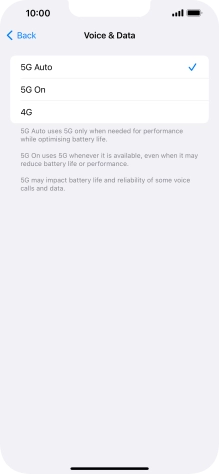 To turn on automatic switch between 5G and 4G, press 5G Auto.