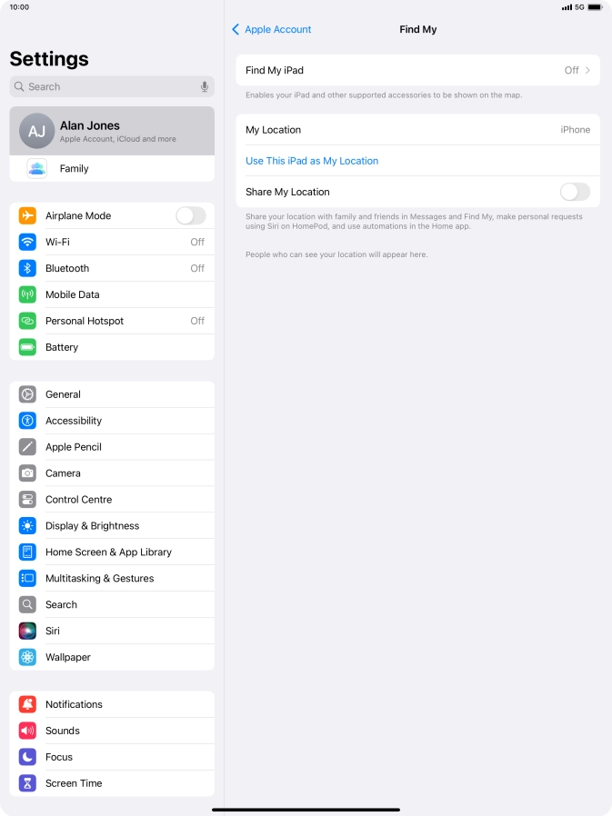 Press Find My iPad.