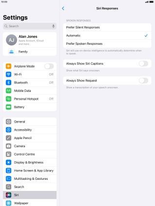 Press the required setting.