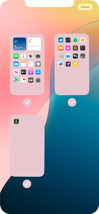 Press the field below the required home screen page to turn page view on or off. Press the field below the required home screen page to turn page view on or off.