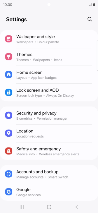 Press Security and privacy.