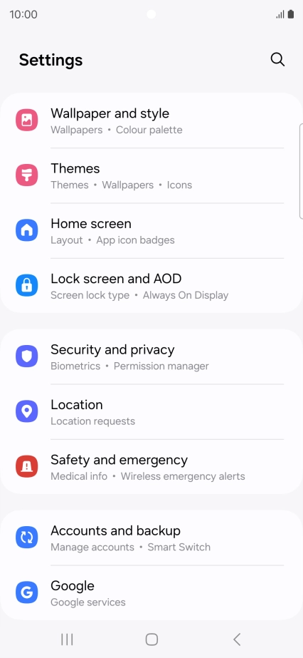 Press Security and privacy.