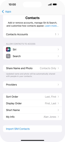 Press Import SIM Contacts.