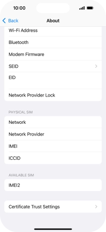 Your phone's EID number is displayed below EID.