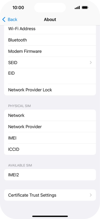 Your phone's EID number is displayed below EID.