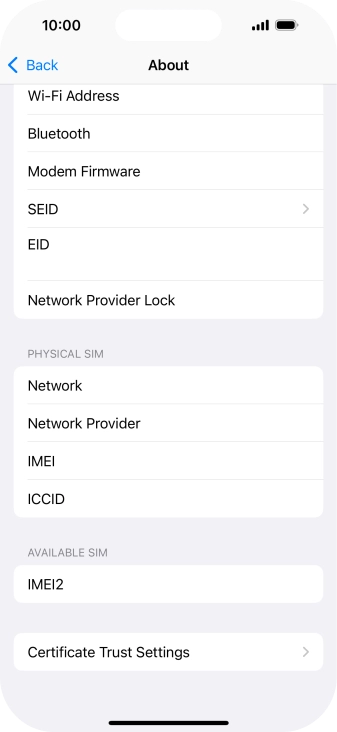 Your phone's EID number is displayed below EID.
