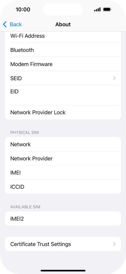 Your phone's EID number is displayed below EID.