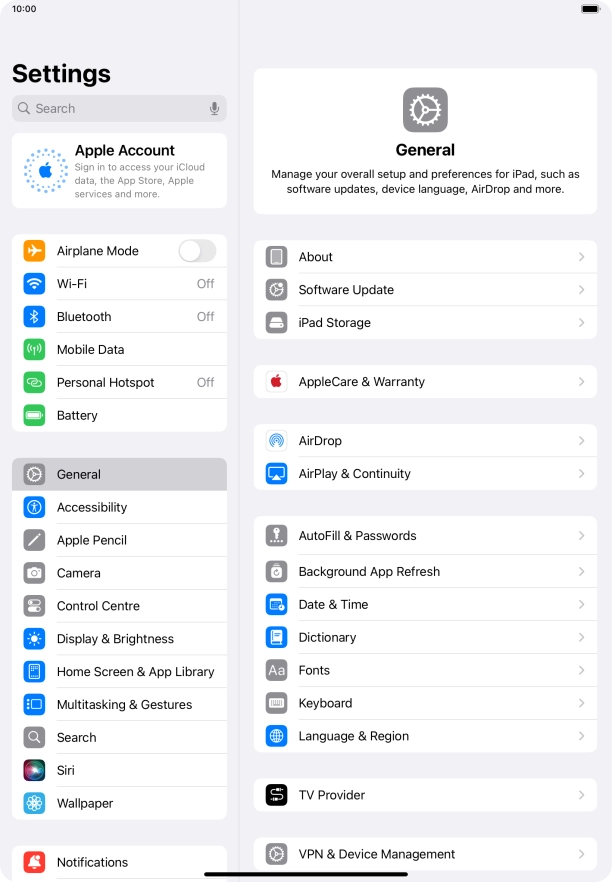 Press Apple Account.