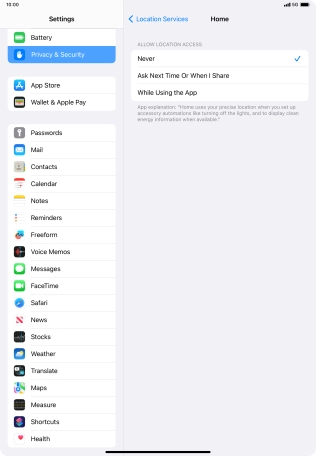 Press the required setting to turn the function on or off. Press the required setting to turn the function on or off.