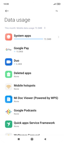 The total data usage is displayed. The total data usage is displayed.