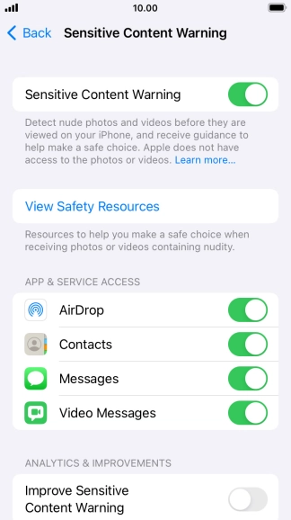 Press the indicators next to the required applications to turn the function on or off.