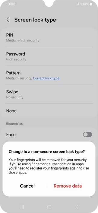 Press Remove data. Press Remove data.