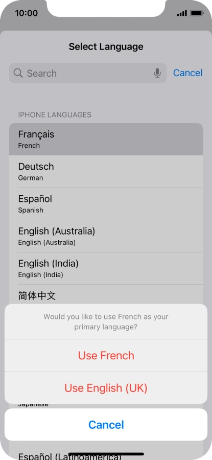 To select the new language as the default phone language, press Use ‹language› . To select the new language as the default phone language, press Use ‹language› .