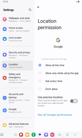 Press the required setting.