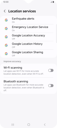Press Google Location Accuracy. Press Google Location Accuracy.