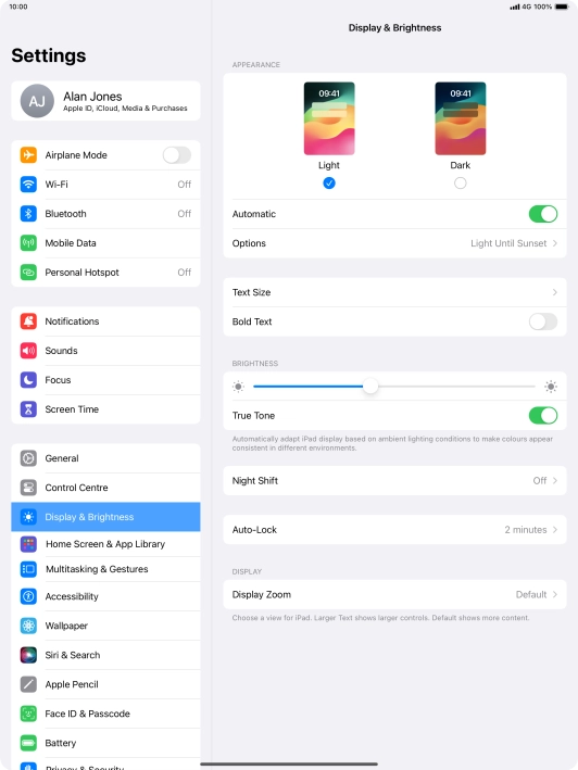 If you turn on the function, press Options and follow the instructions on the screen to select the required period of time for Dark Mode. If you turn on the function, press Options and follow the instructions on the screen to select the required period of time for Dark Mode.