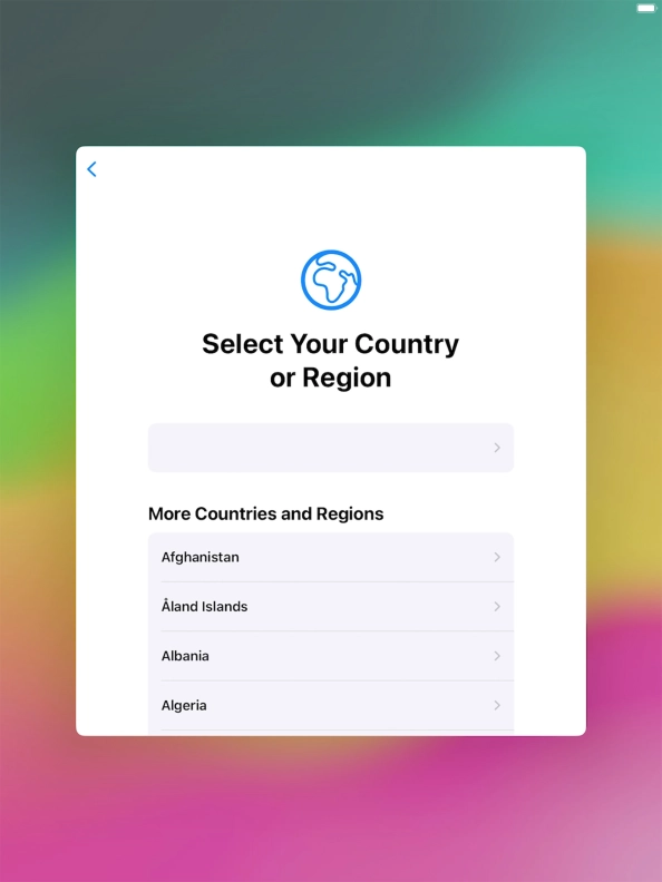 Press the required country or area.