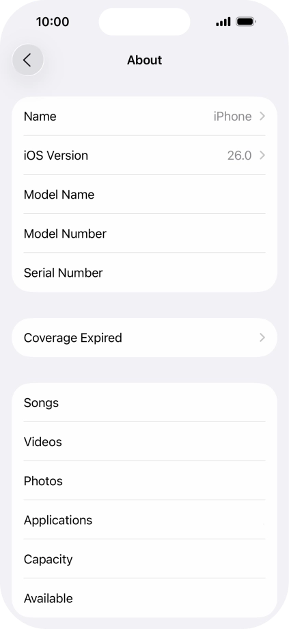 Your phone's software version is displayed next to iOS Version.
