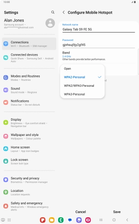 Press WPA3-Personal to password protect your Wi-Fi hotspot.
