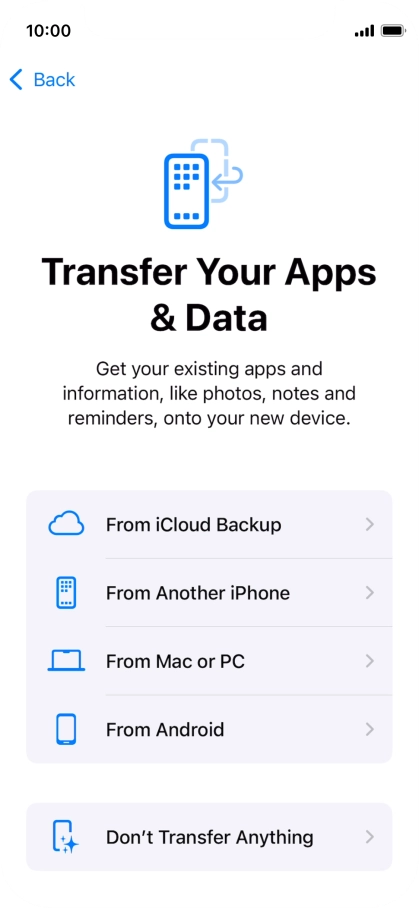 Press Don't Transfer Anything and follow the instructions on the screen to finish the activation.