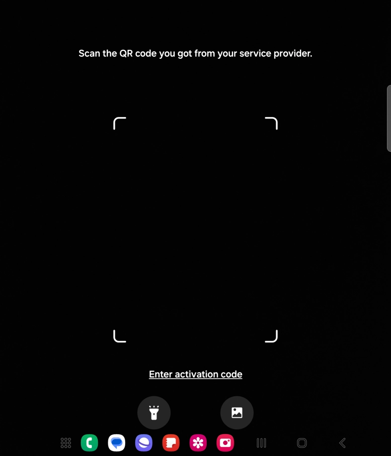 Place the QR code you've received inside the phone camera frame to scan the code. If you’ve deleted your eSIM, you can re-add it using your existing QR code. If you’re having problems, see our FAQ.