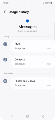 The app activity for the selected app is displayed. The app activity for the selected app is displayed.