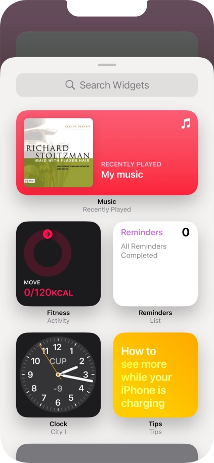 Press the required widget. Press the required widget.