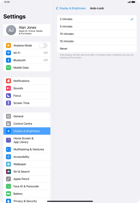 Press the required setting.