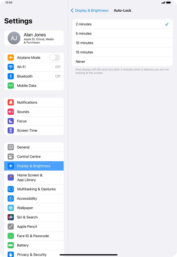 Press the required setting.
