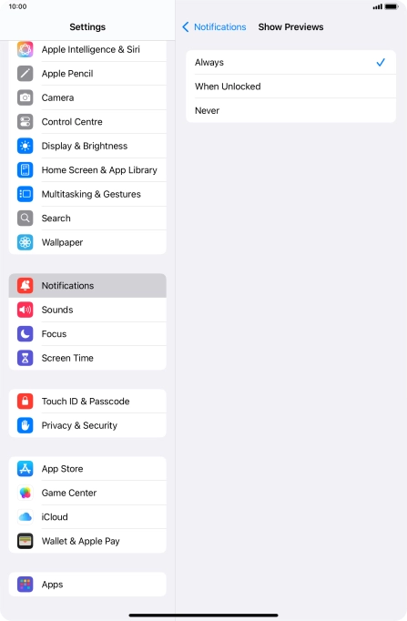 To select notification preview on the lock screen, press Always. To select notification preview on the lock screen, press Always.